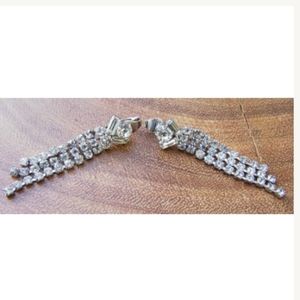 Clear Cascading Rhinestones Silver Metal C…